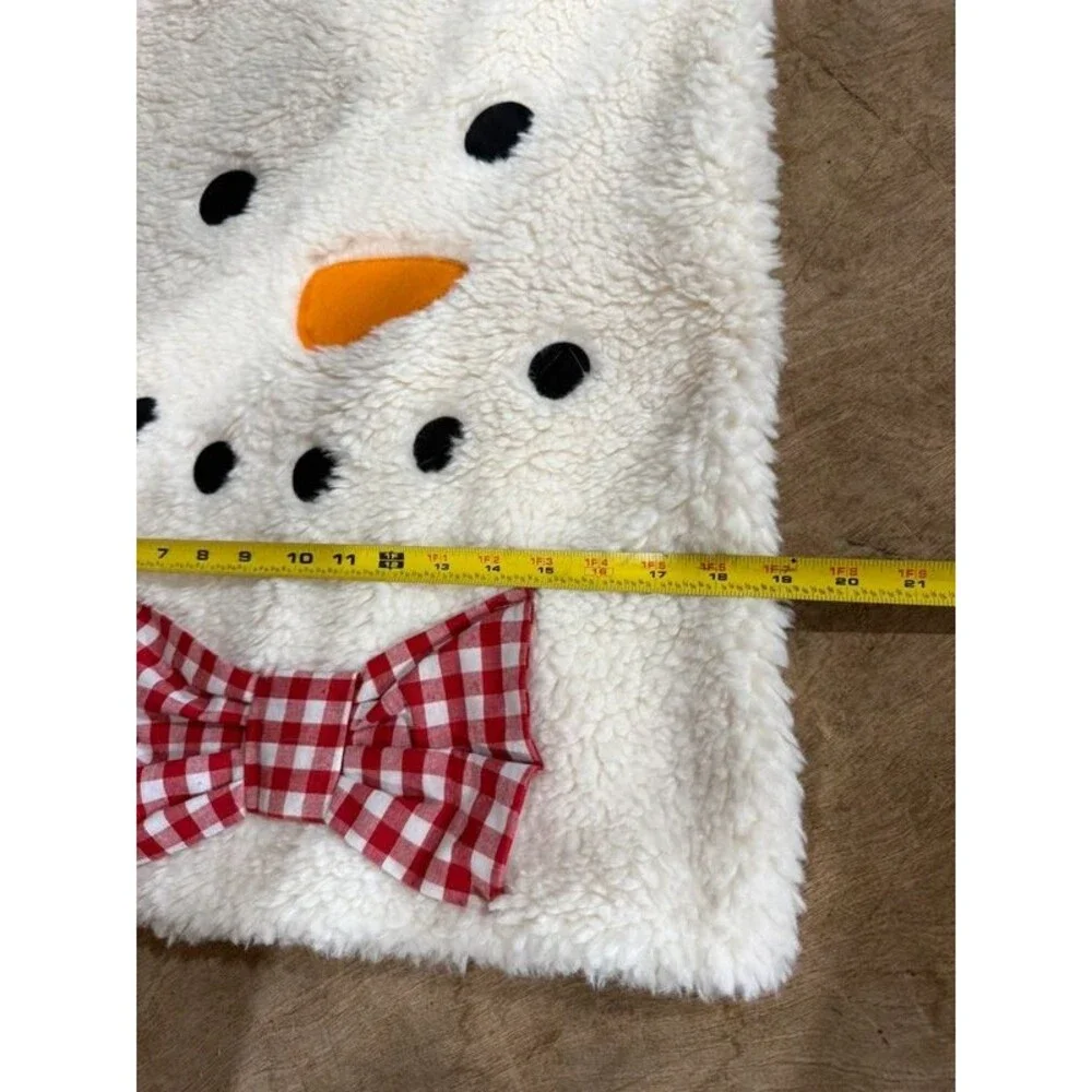 Plush Snowman Drawstring Bag Red Gingham Bow